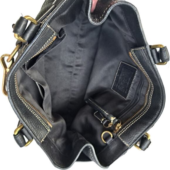 COACH Vintage Hampton Bag Black Pebbled Leather Shoulder Satchel Tote Carryall - Picture 8 of 11